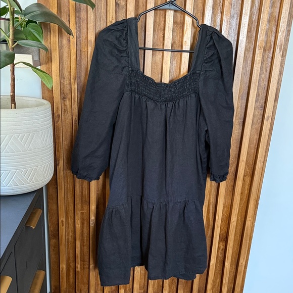 DISSH 100% Linen Smocked Square Neck Knee length Dress. Size 16 - Picture 2 of 10